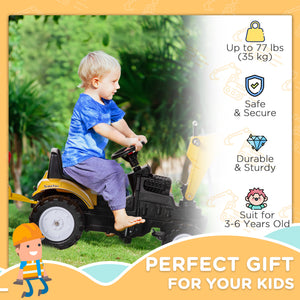 Aosom Ride on Tractor for Kids, Pedal Construction Car with Horn & Detachable Trailer for 3 Years Old, Yellow