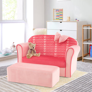 Ultra Soft Velvet Kids Sofa Chair Toddler Couch with Ottoman-Pink view 2