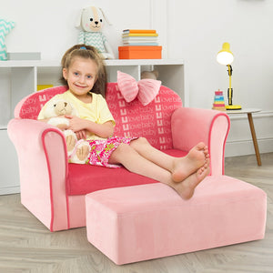 Ultra Soft Velvet Kids Sofa Chair Toddler Couch with Ottoman-Pink view 3