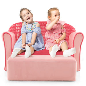 Ultra Soft Velvet Kids Sofa Chair Toddler Couch with Ottoman-Pink view 4