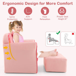 Ultra Soft Velvet Kids Sofa Chair Toddler Couch with Ottoman-Pink view 6