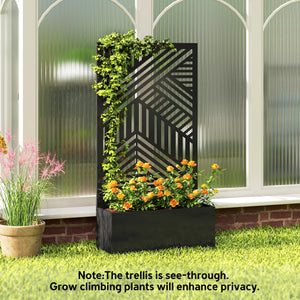 Metal Planter Box with Trellis, 44.5" Raised Garden Bed with Trellis Privacy Screen for Climbing Plants