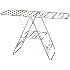 Clothes Drying Rack, 2-Tier Stainless Steel Foldable Laundry Rack with Adjustable Wings and Shoe Holders, Silver