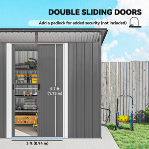 8.5' x 6' Small Gardening Shed Lockable Steel Utility Storage Outdoor Backyard Garden for Gardeners, Grey – view 18