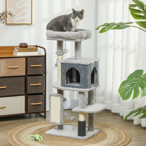 41 Inch Cat Tree with Scratching Posts, Cat Bed, Condo, Grooming Brush, Jumping Platforms, Toy Balls, Anti-tip Kit