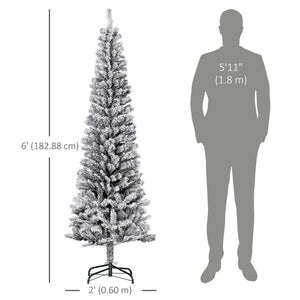 6ft Flocked Christmas Tree, Pencil Christmas Tree with Realistic Branch Tips, Folding Metal Stand, Green – view 9