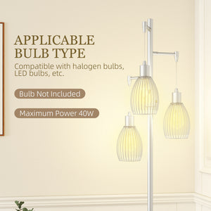 Industrial Floor Lamp with 3 Hanging Wire Lampshades, Dimmable Standing Lamp for Living Room, Bedroom – view 20