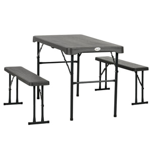 Folding Picnic Table with 2 Benches, 3-Piece Portable Outdoor Picnic Table Bench Set for 4, Patio Dining Table Set with Plastic Top, Steel Frame for Garden, Dark Grey