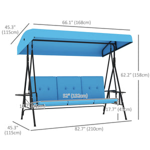 3-Seat Outdoor Porch Swing Patio Swing with Adjustable Canopy, Side Tray, Removable Cushion for Garden – view 2