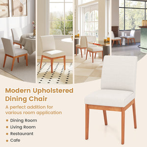 Upholstered Dining Chairs Set of 2 Kitchen Armless Side Chairs with Rubber Wood Legs-Beige view 7