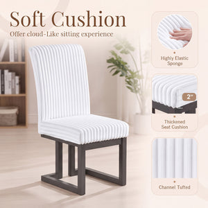 Upholstered Dining Chairs Set of 2 with Rubber Wood Legs and Padded Seat for Dining Room-White view 6