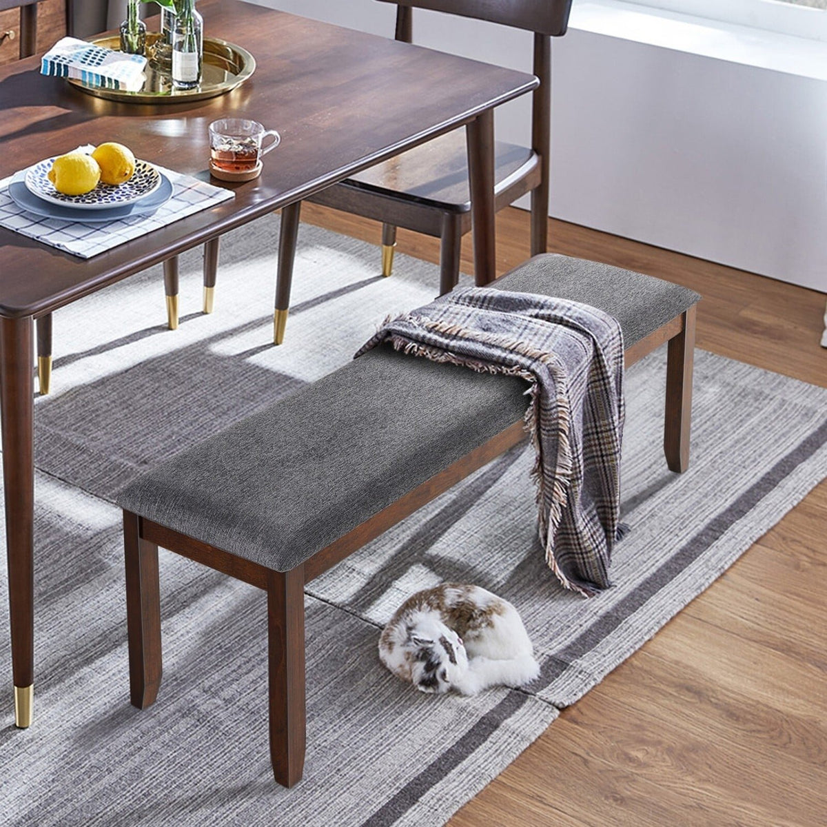 Upholstered Entryway Bench Footstool with Wood Legs view 2