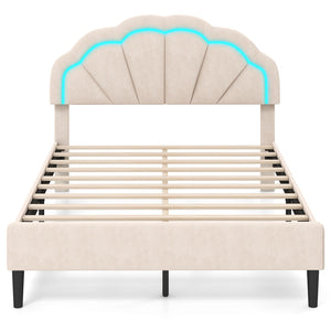 Upholstered LED Bed Frame with Adjustable Flower Headboard and Metal Support Feet-Full Size view 4
