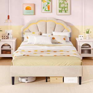 Upholstered LED Bed Frame with Adjustable Flower Headboard and Metal Support Feet-Full Size view 6