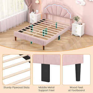 Upholstered LED Bed Frame with Adjustable Flower Headboard and Metal Support Feet Pink-Queen Size view 9