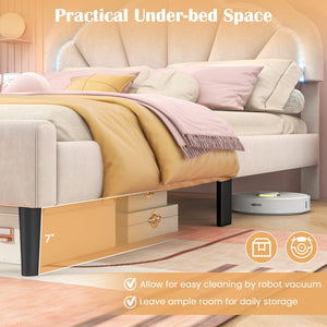 Upholstered LED Bed Frame with Adjustable Flower Headboard and Metal Support Feet-Queen Size view 9