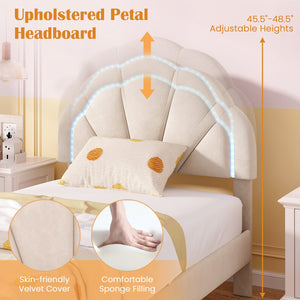 Upholstered LED Bed Frame with Adjustable Flower Headboard and Metal Support Feet-Twin Size view 8
