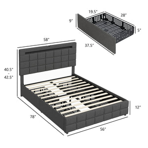 Upholstered LED Bed Frame with Headboard and 4 Drawers-Full Size view 5