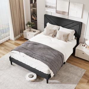 Upholstered Platform Bed with Tufted Headboard and Wooden Slats-Full Size view 3