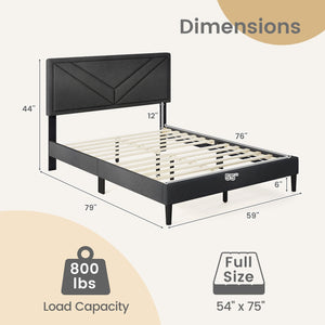 Upholstered Platform Bed with Tufted Headboard and Wooden Slats-Full Size view 4