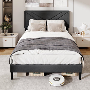 Upholstered Platform Bed with Tufted Headboard and Wooden Slats-Full Size view 5