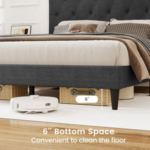Upholstered Platform Bed with Tufted Headboard and Wooden Slats Gray-Full Size view 9