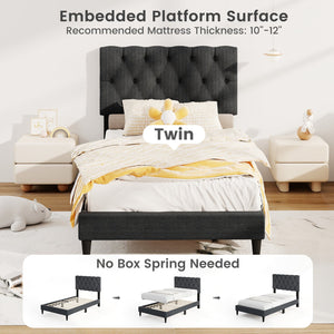 Upholstered Platform Bed with Tufted Headboard and Wooden Slats Gray-Twin Size view 8