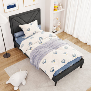Upholstered Platform Bed with Tufted Headboard and Wooden Slats-Twin Size view 5