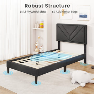 Upholstered Platform Bed with Tufted Headboard and Wooden Slats-Twin Size view 7