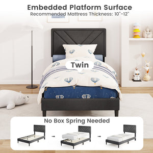 Upholstered Platform Bed with Tufted Headboard and Wooden Slats-Twin Size view 8
