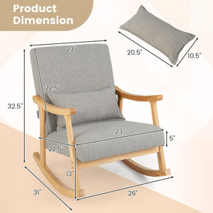 Upholstered Rocking Chair with Pillow and Rubber Wood Frame-Gray view 4