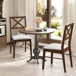 Upholstered Side Dining Chairs Set of 2 with Rubber Wood Frame-Brown view 2