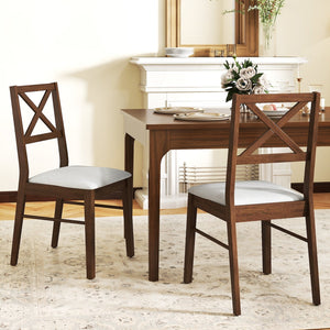 Upholstered Side Dining Chairs Set of 2 with Rubber Wood Frame-Brown view 3