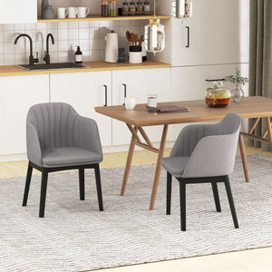 Upholstered Velvet Accent Modern Dining Chairs Set of 2 with Curved Backrests-Grey view 3