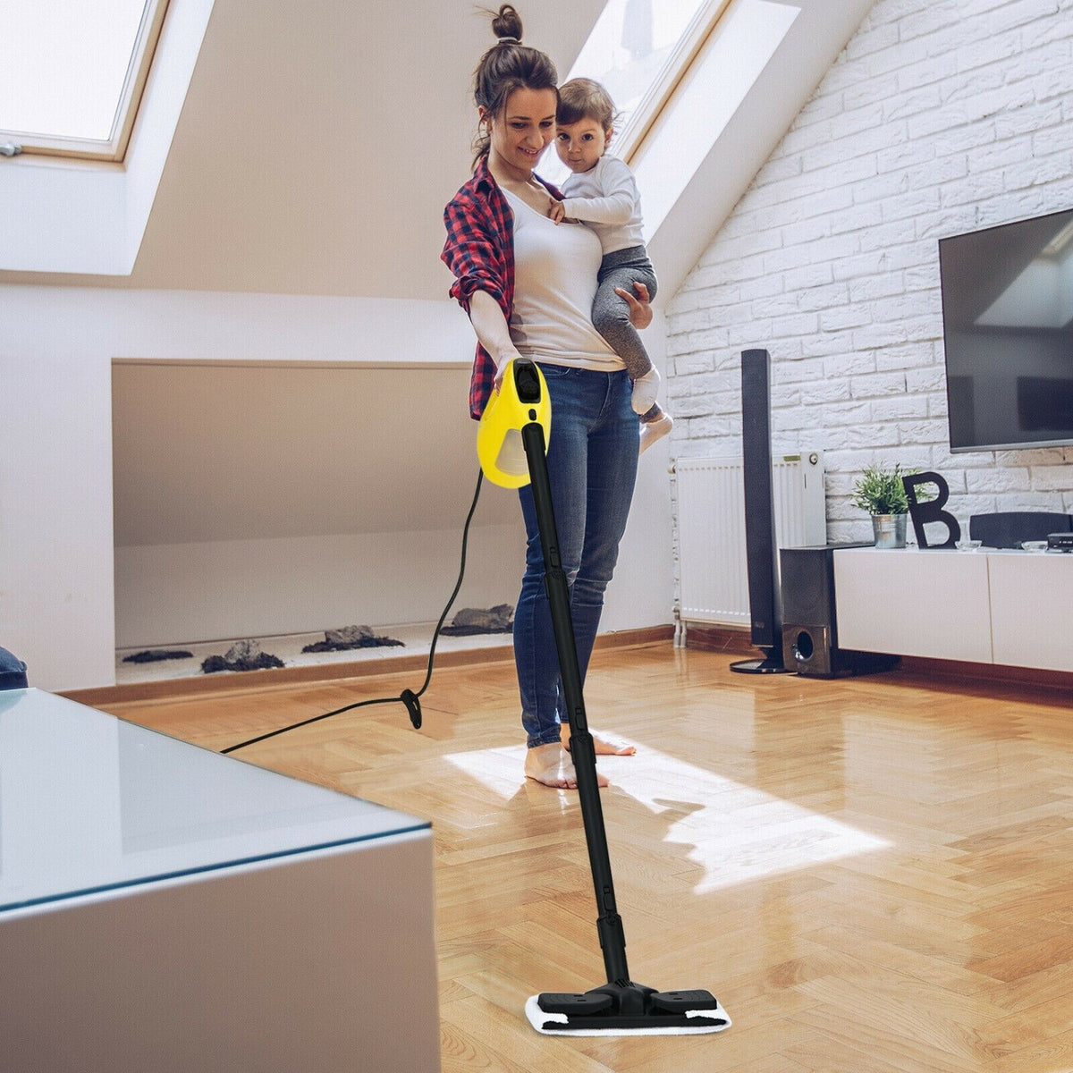 1400W Handheld Steam Cleaner with 14-Piece Accessory Kit and Child Lock-Yellow view 2