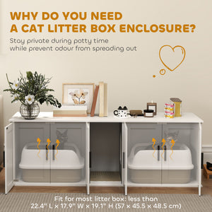 Cat Litter Box Enclosure with Double Room, Scratching Board for 2 Cats, 57" x 19" x 20", White