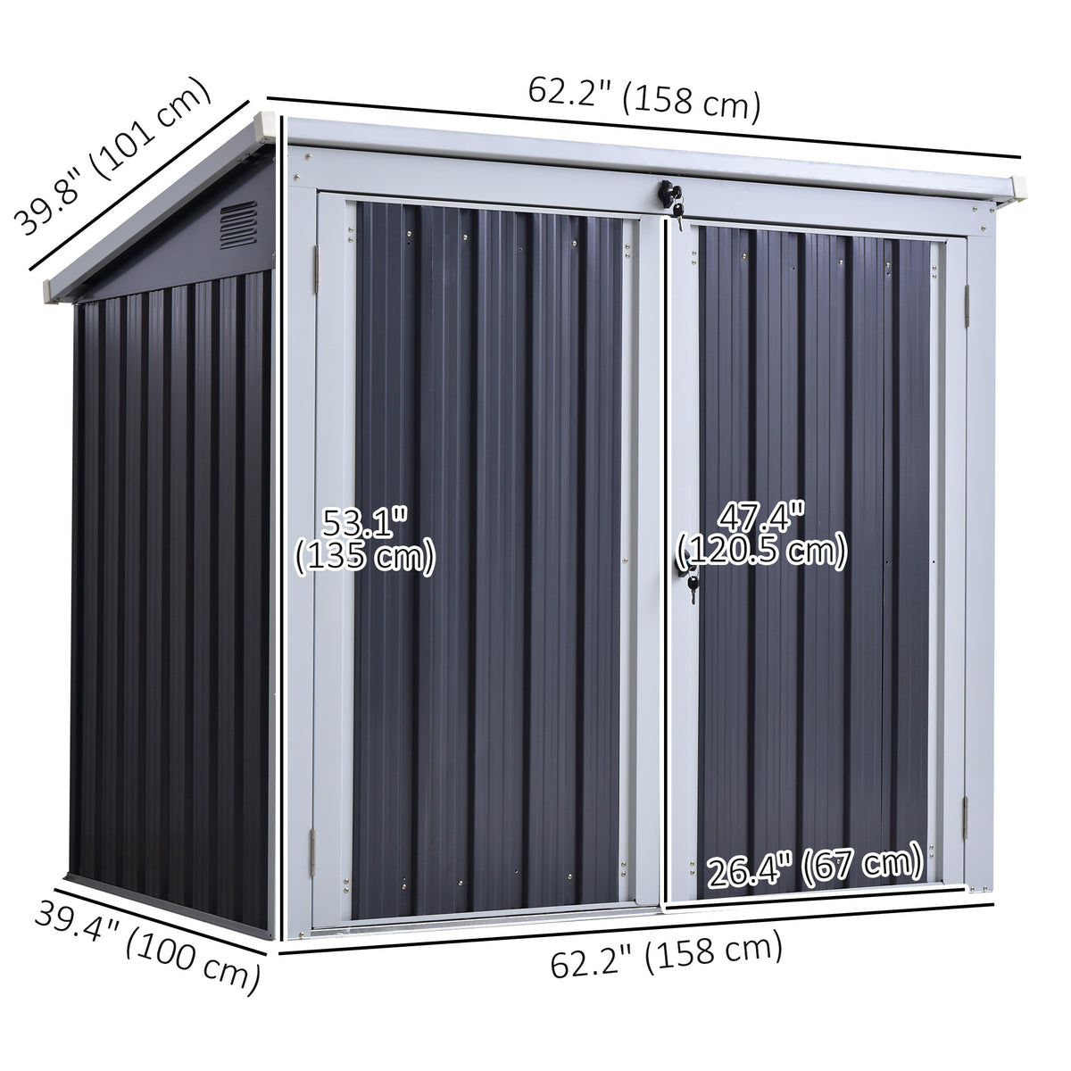 5ft x 3ft Outdoor Garbage Bin Storage Shed with Lockable Doors and Lid, Outside Storage Shed for Trash Can, Black