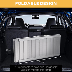 3ft Textured Aluminum Folding Wheelchair Ramp, Portable Threshold Ramp, for Scooter Steps Home Stairs Doorways