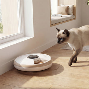 Automatic Cat Feeder for Dry Wet Food Timed Cat Dog Food Dispenser with 6 Trays 1 Ice Pack Battery Powered Light Brown