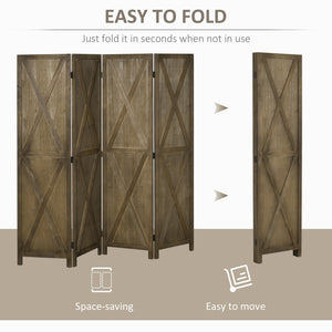 4-panel Wall Partition Farmhouse Room Separator with Foldable Design Wooden Frame 5.6FT, Walnut – view 10
