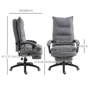 Office Chair 360° Swivel Adjustable Height Linen Style Fabric Recliner with Retractable Footrest and Double Padding, Grey