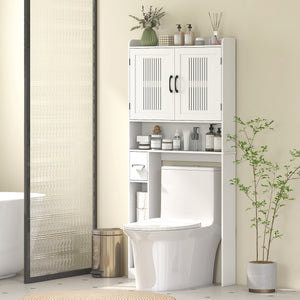 Over the Toilet Storage Cabinet, Bathroom Organizer with Adjustable Shelf, Toilet Paper Holder for Bathroom, Laundry