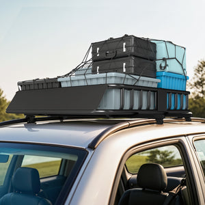 Universal Roof Rack Basket, 200lbs Steel Roof Rack Cargo Carrier with Wind Fairing, Side Rails, 43.5"x39.2"x7.3", Black