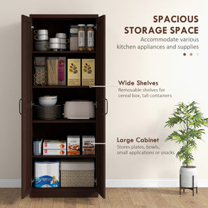 63" Kitchen Storage Cabinet, 5-tier Pantry Cabinet with Doors and Adjustable Shelves for Dining Room, Black – view 10