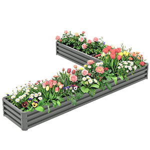 L-Shaped Raised Garden Bed, 82" x 109" x 12" Galvanized Steel Planter Box with Multi-reinforced Rods for – view 6