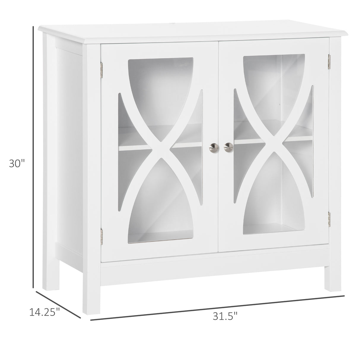 Kitchen Sideboard, Glass Door Buffet Cabinet, Bathroom Storage Cabinet with Adjustable Storage Shelf for Dining Room, Living Room, White