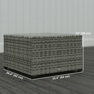 24.4" Patio Wicker Coffee Table, PE Rattan Outdoor Side Table with Tempered Glass Top, Black – view 9