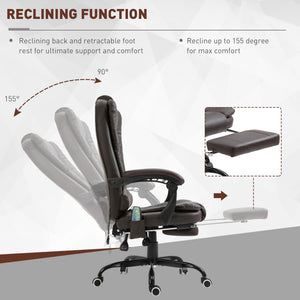 7-Point Vibrating Massage Chair, Reclining Office Chair with Footrest, Reclining Back, Adjustable Height, Brown