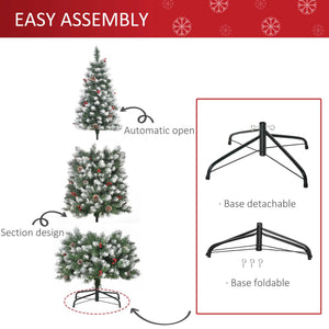 5ft Decorated Christmas Tree with Red Berries and Pine Cones, Flocked Christmas Tree with Pencil Shape – view 12
