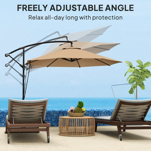 9.5' Cantilever Umbrella with Wind Protection Strap and Cover, Hanging Umbrella with Crank and Cross Base, UPF 50+, Grey